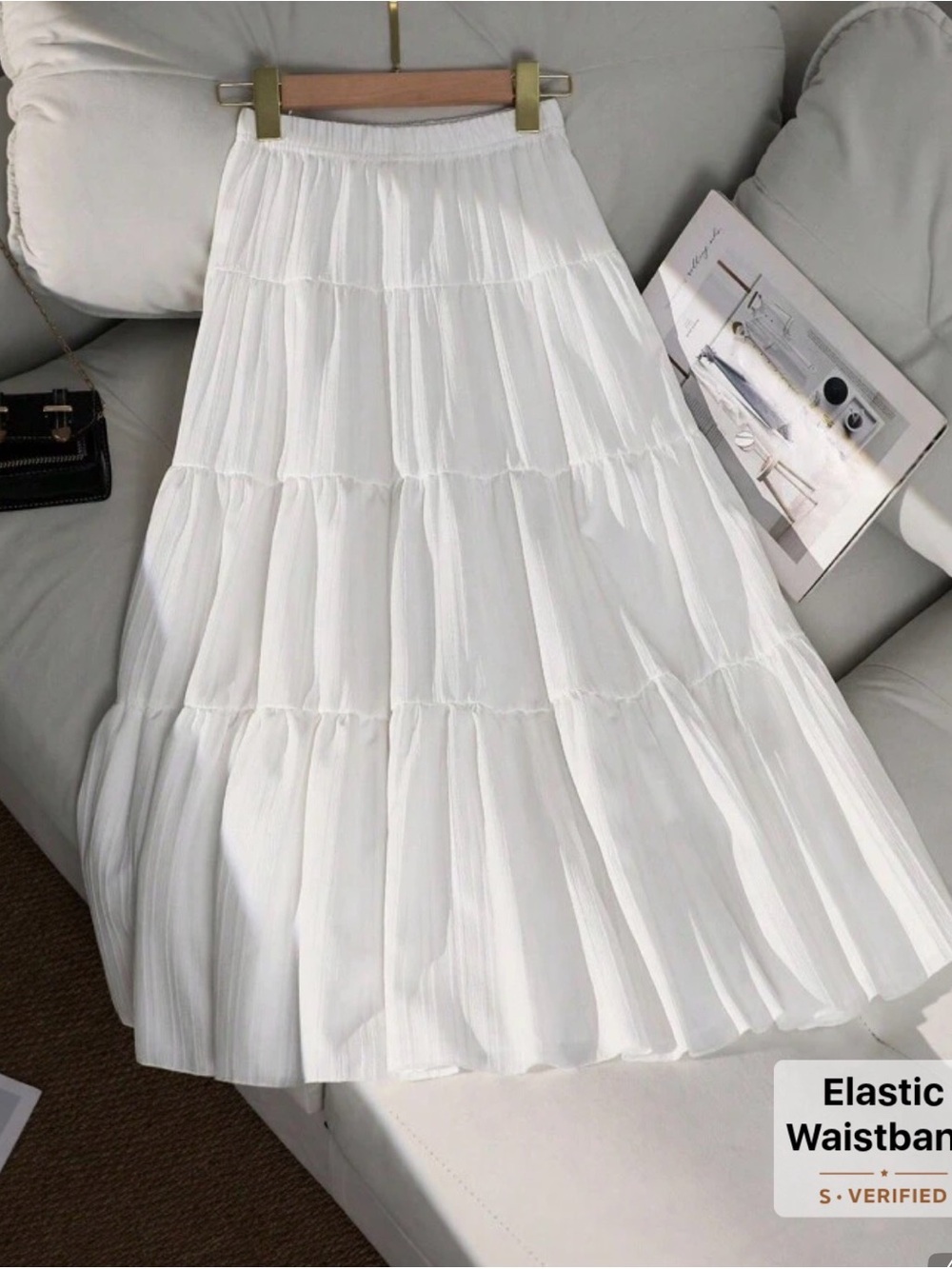 SHEIN White Tiered Maxi Skirt with Elastic Waist